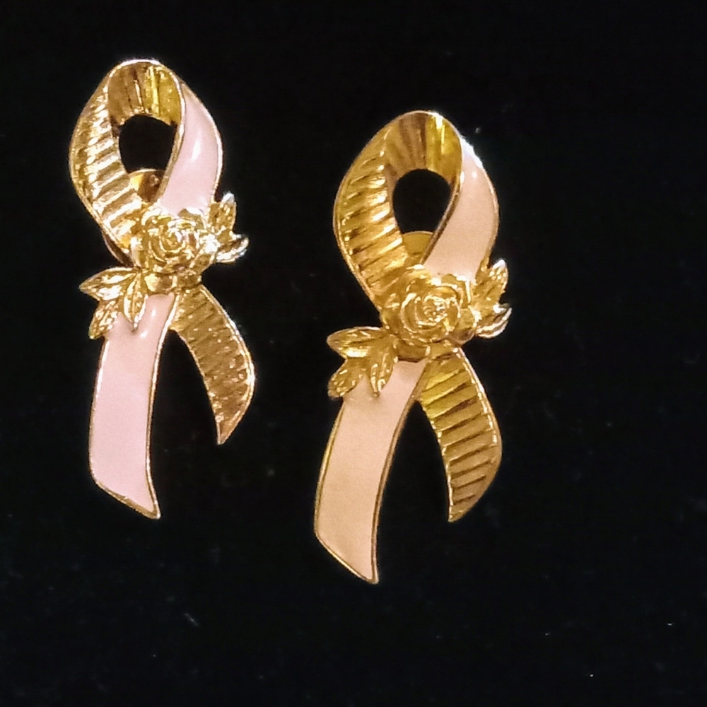 2 VTG Avon Pink Ribbon and Rose Enamel Breast Cancer Awareness Lapel Pin